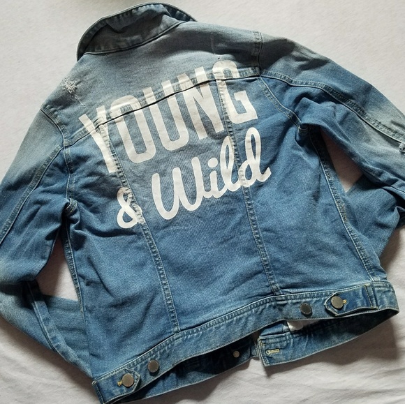 h&m printed denim jacket